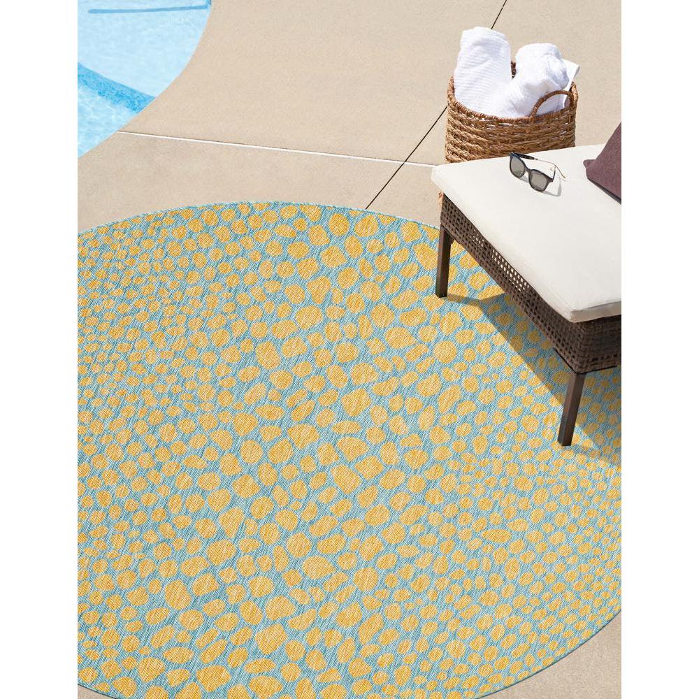Jill Zarin Outdoor Cape Town Area Rug 3' 3" x 3' 3", Round Yellow and Aqua. Picture 2