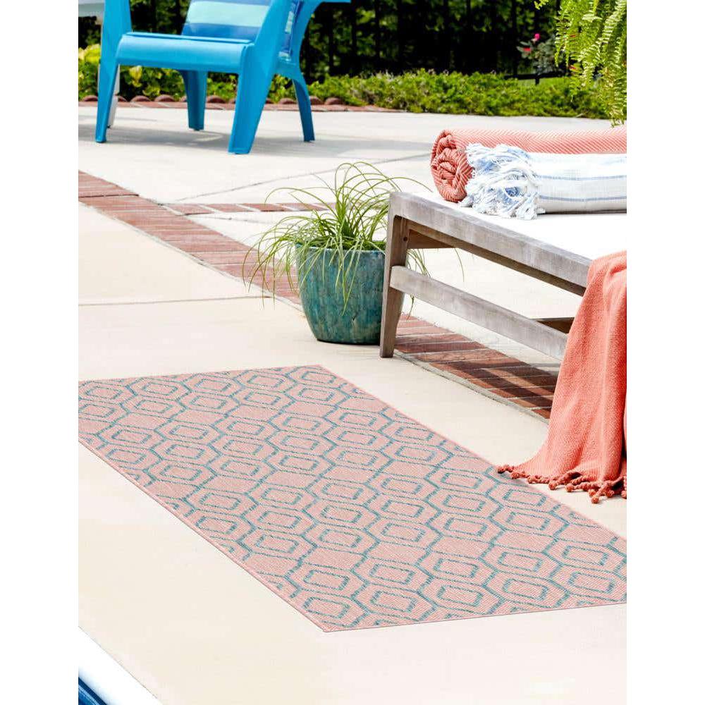 Jill Zarin Outdoor Turks and Caicos Area Rug 2' 0" x 6' 0", Runner Pink and Aqua. Picture 3