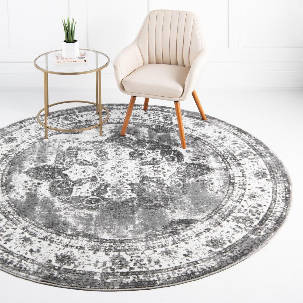 Unique Loom 4 Ft Round Rug in Gray (3151840). Picture 2