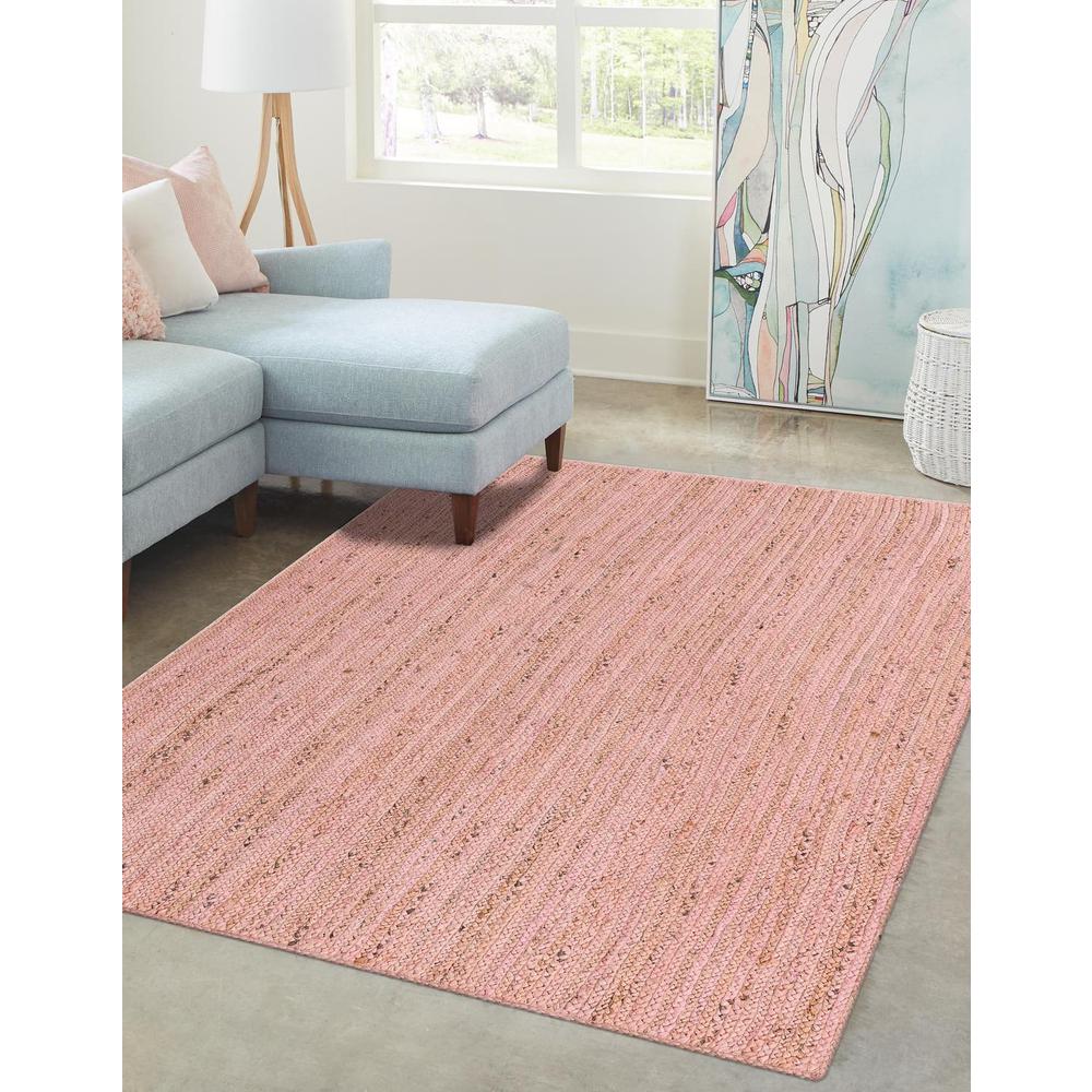 Braided Jute Collection, Area Rug, Light Pink, 8' 0" x 10' 0", Rectangular. Picture 2