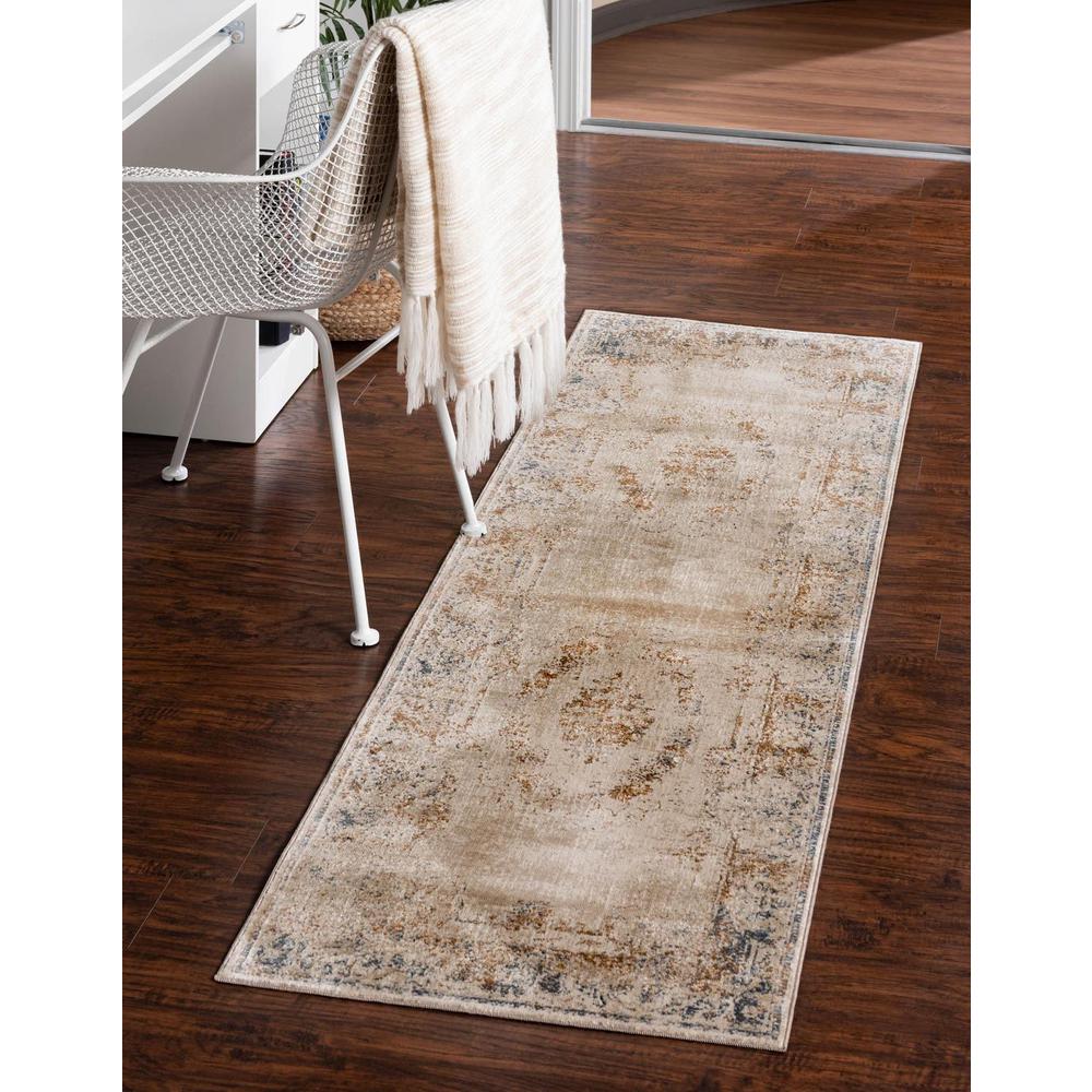 Chateau Lincoln Area Rug 2' 7" x 10' 0", Runner Blue Cream. Picture 2
