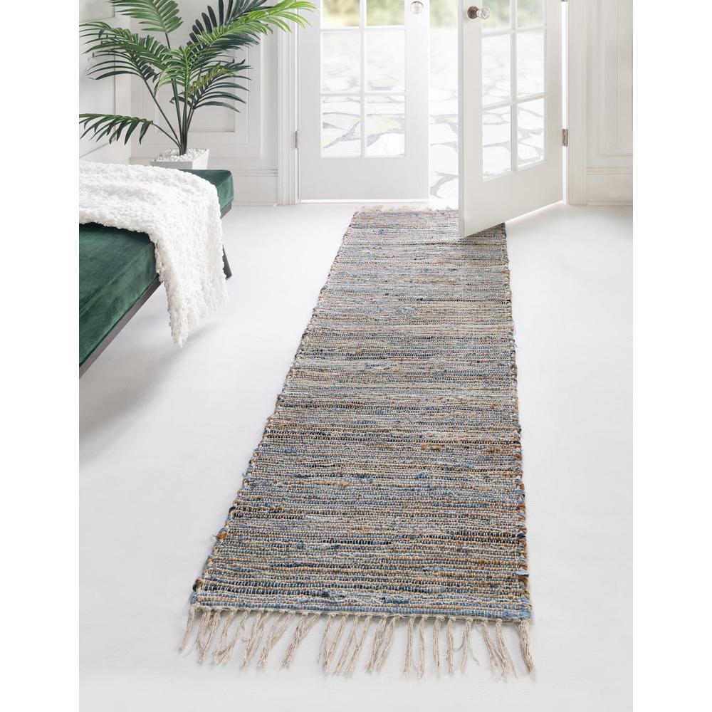 Chindi Jute Collection, Area Rug, Blue, 2' 7" x 13' 1", Runner. Picture 1