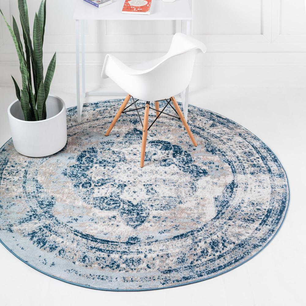 Unique Loom 4 Ft Round Rug in Blue (3151854). Picture 4