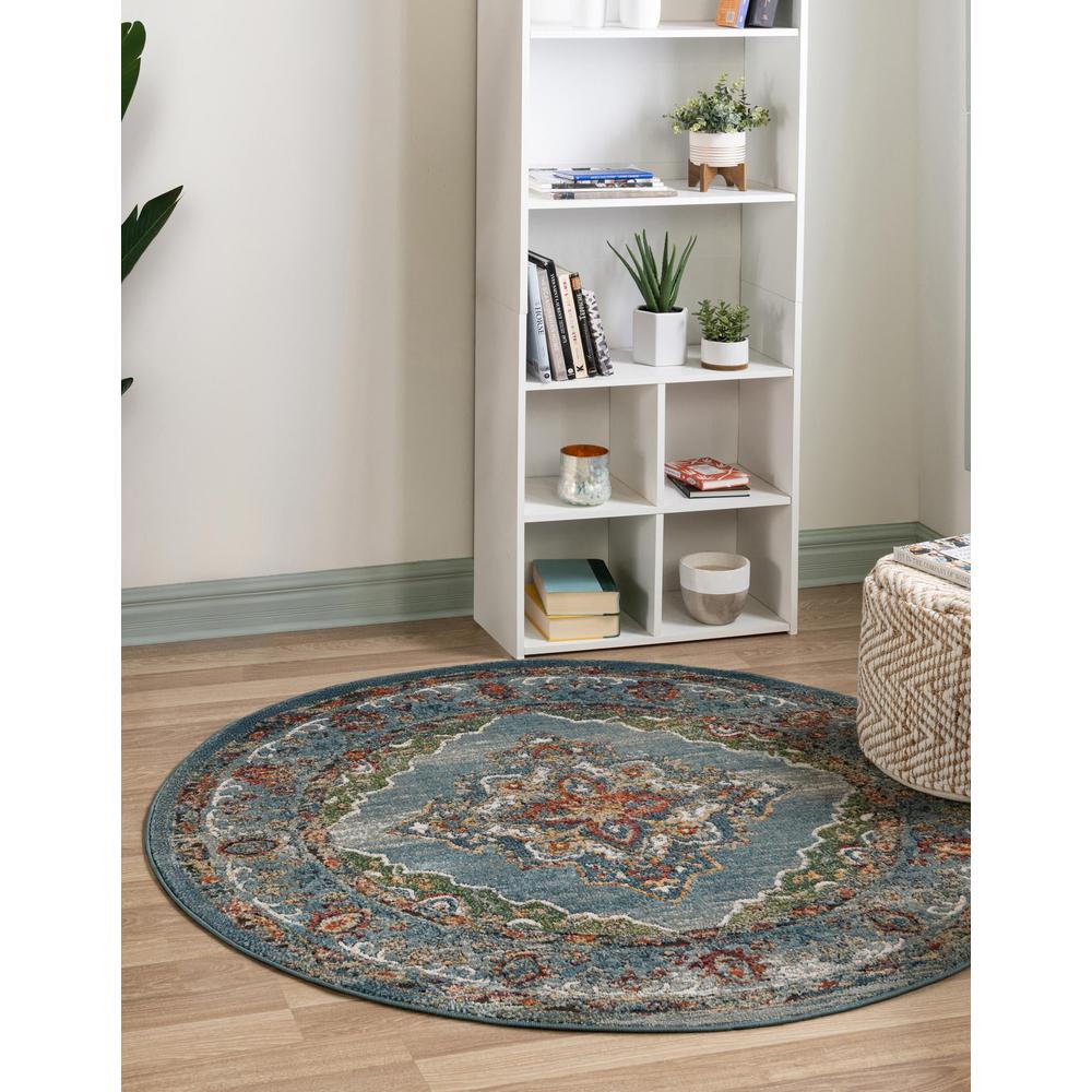 Unique Loom 5 Ft Round Rug in Blue (3161933). Picture 2