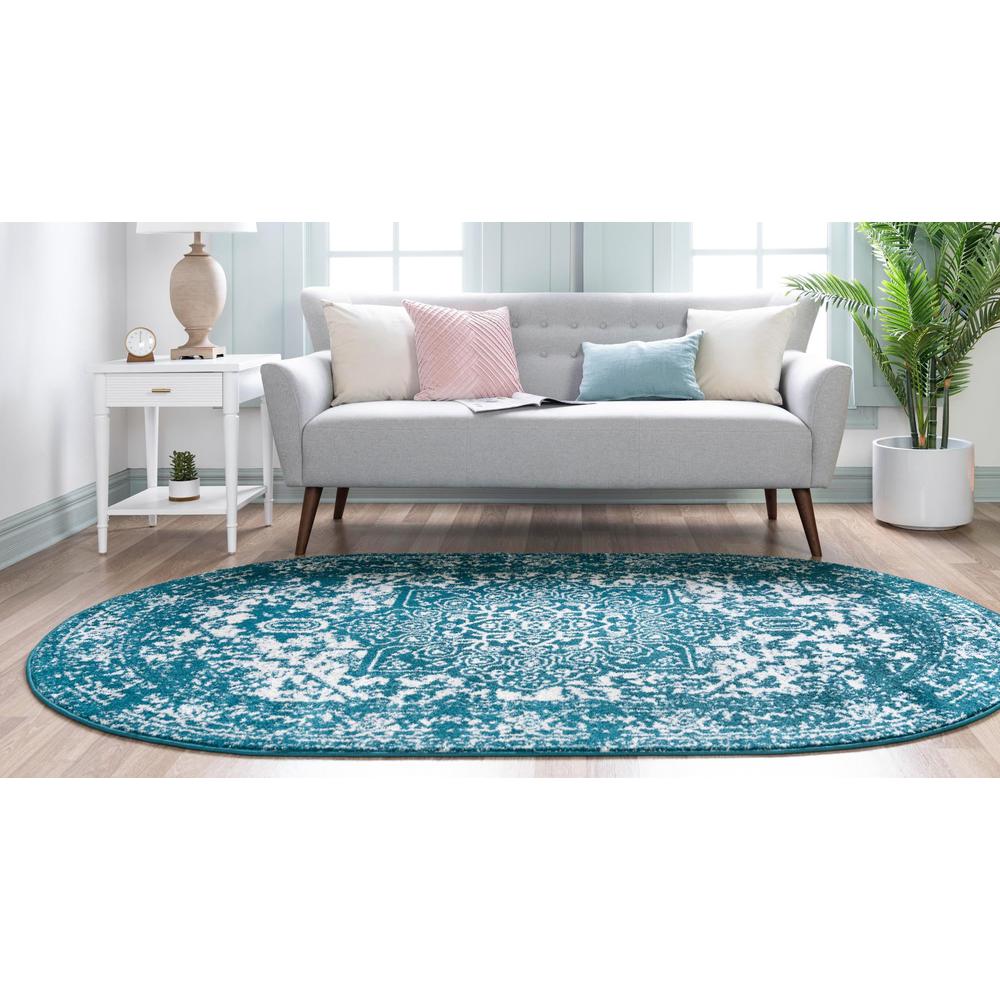 Unique Loom 5x8 Oval Rug in Turquoise (3150387). Picture 4