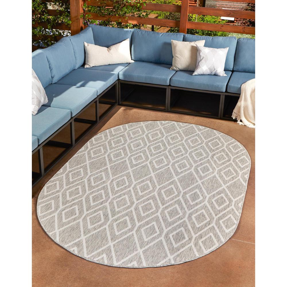 Jill Zarin Outdoor Turks and Caicos Area Rug 5' 3" x 8' 0", Oval Gray Cream. Picture 2