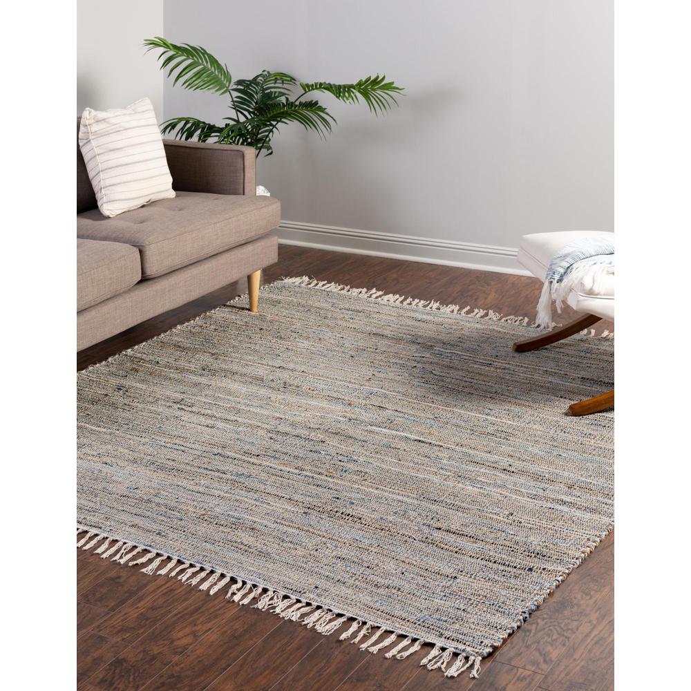 Chindi Jute Collection, Area Rug, Blue, 7' 1" x 7' 1", Square. Picture 2