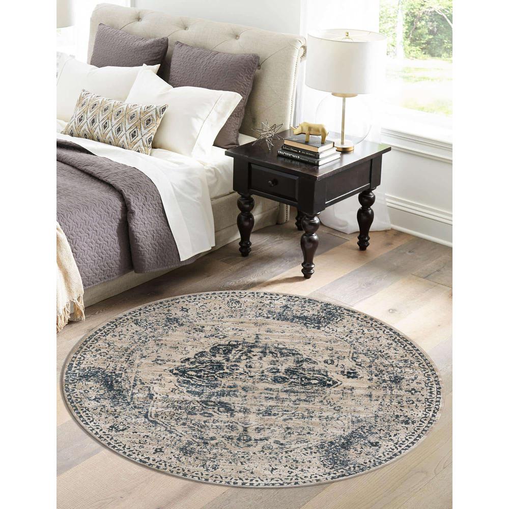 Chateau Hoover Area Rug 7' 0" x 7' 0", Round Dark Blue. Picture 5
