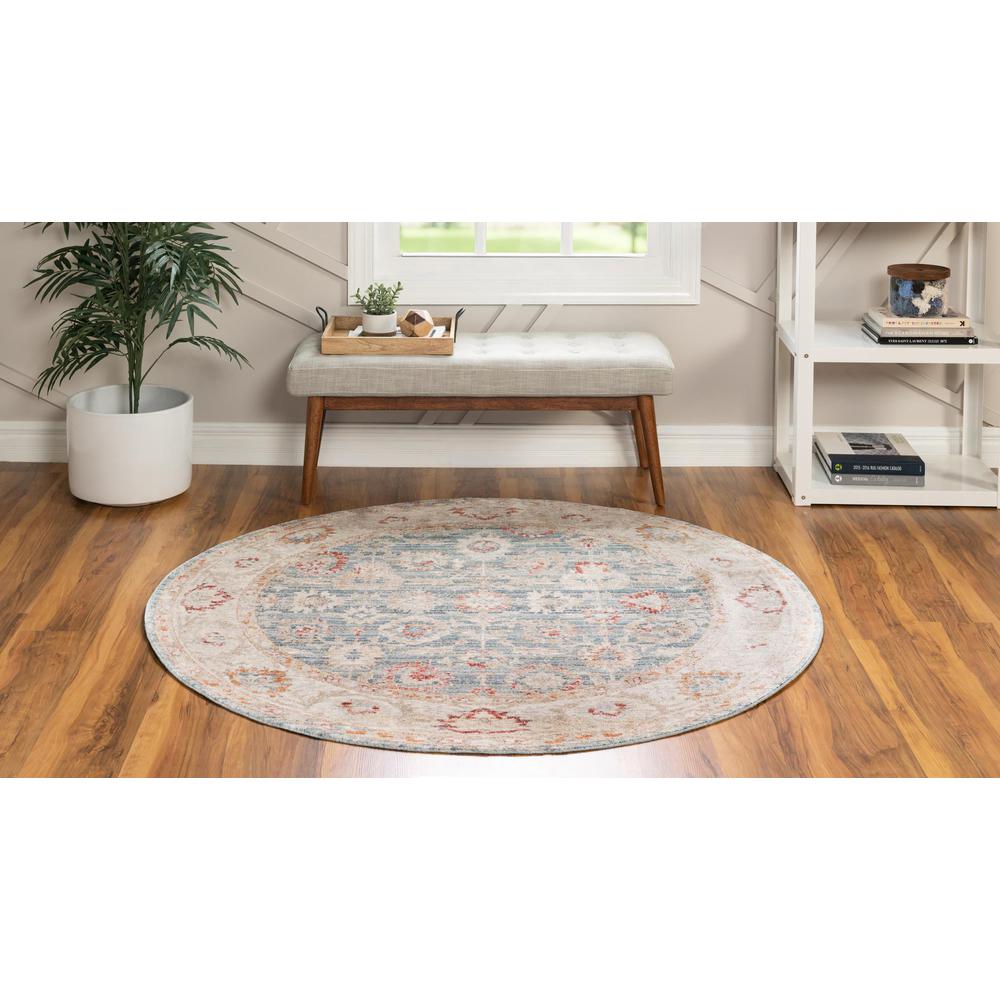 Unique Loom 5 Ft Round Rug in Blue (3147950). Picture 3