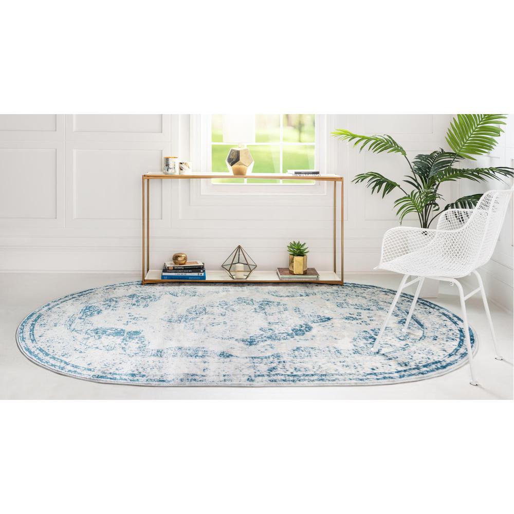 Unique Loom 5x8 Oval Rug in Blue (3151857). Picture 4