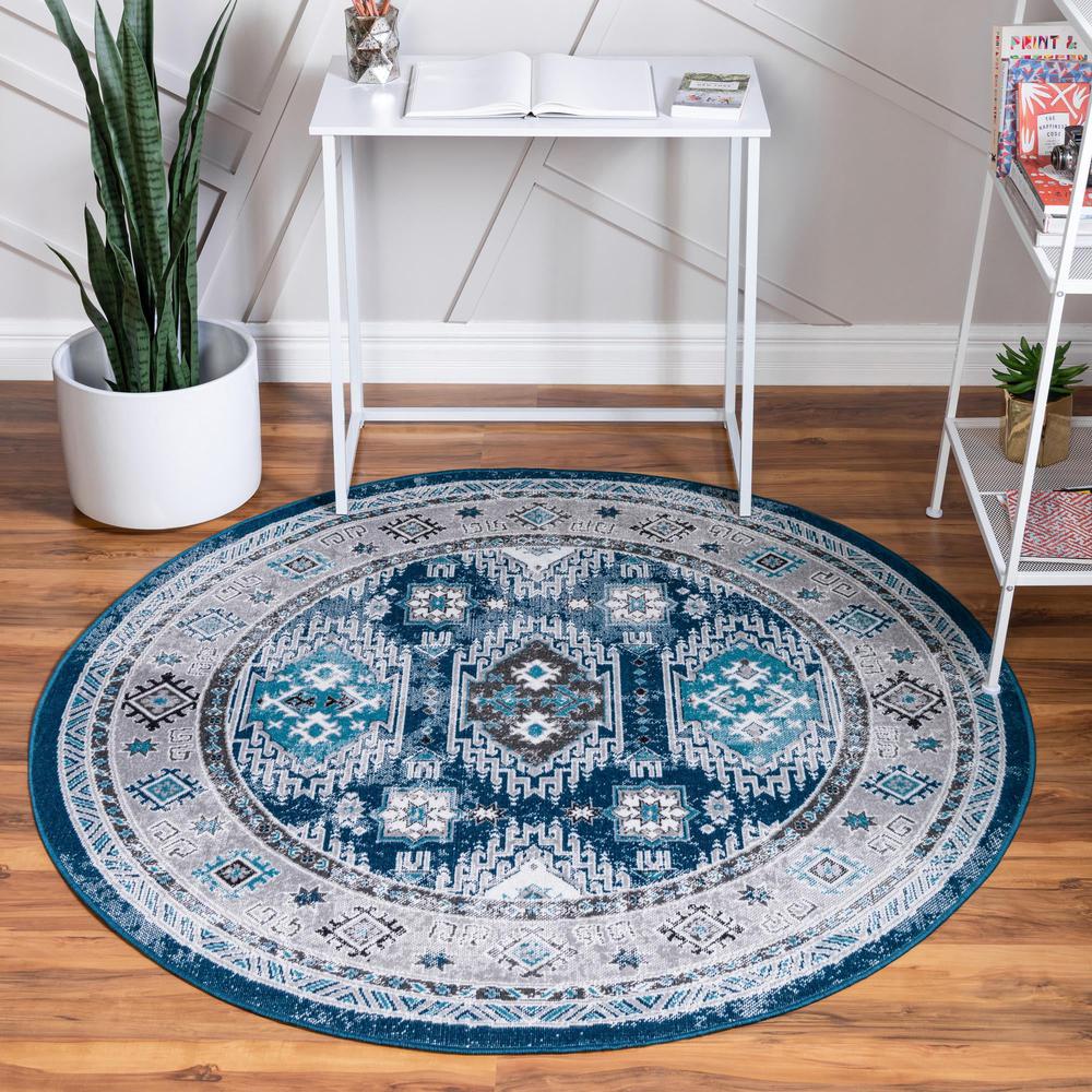 Unique Loom 8 Ft Round Rug in Blue (3149329). Picture 2