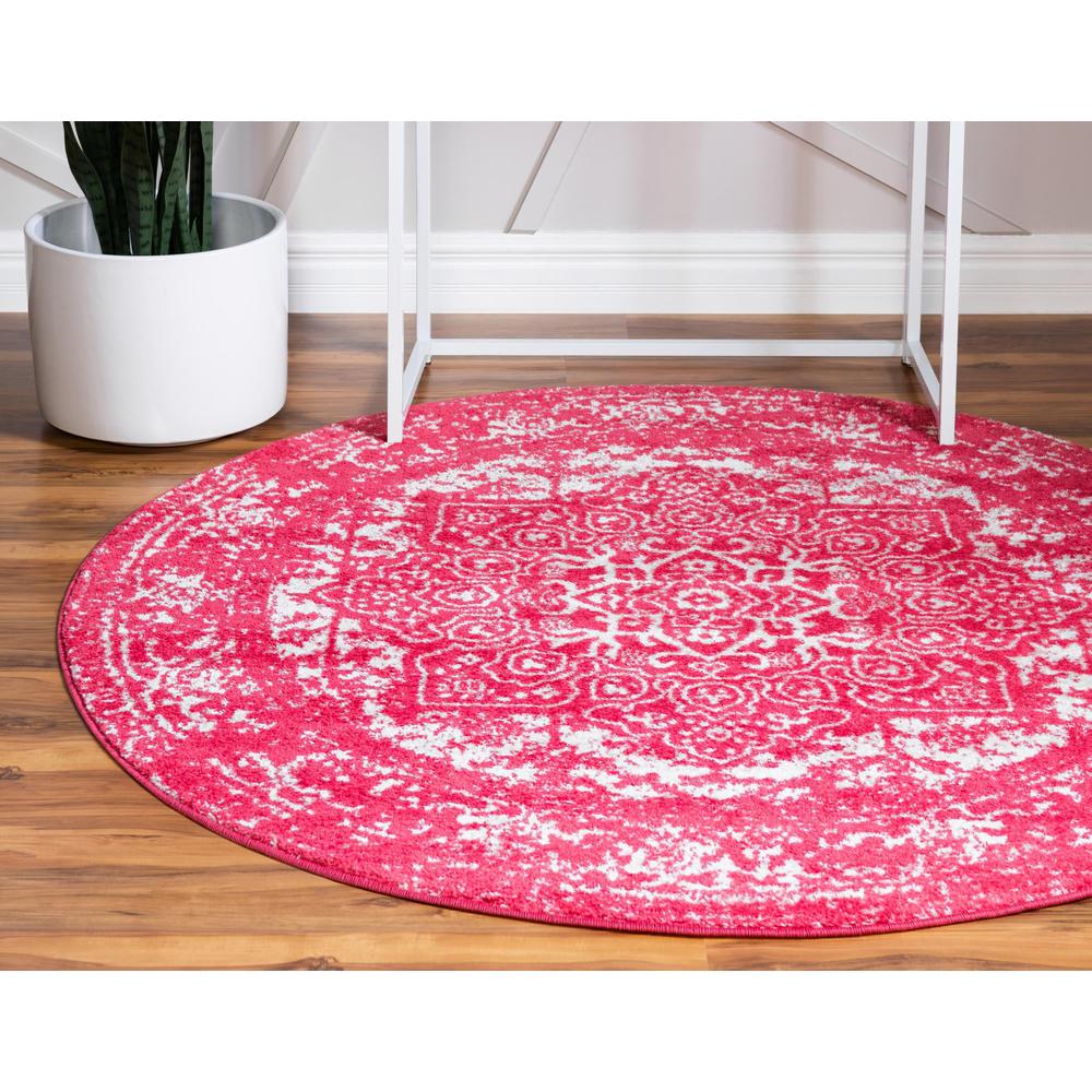 Unique Loom 5 Ft Round Rug in Pink (3150501). Picture 3