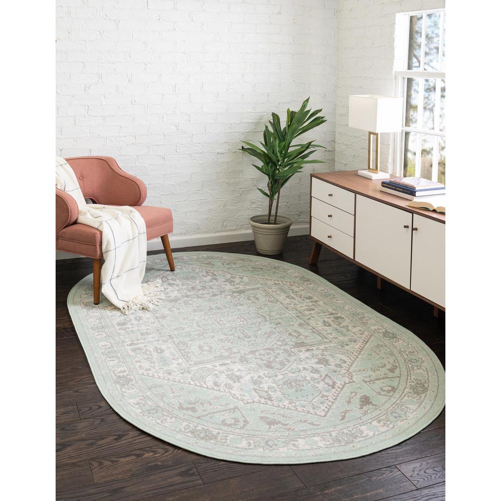 Unique Loom 5x8 Oval Rug in Mint (3154835). Picture 2