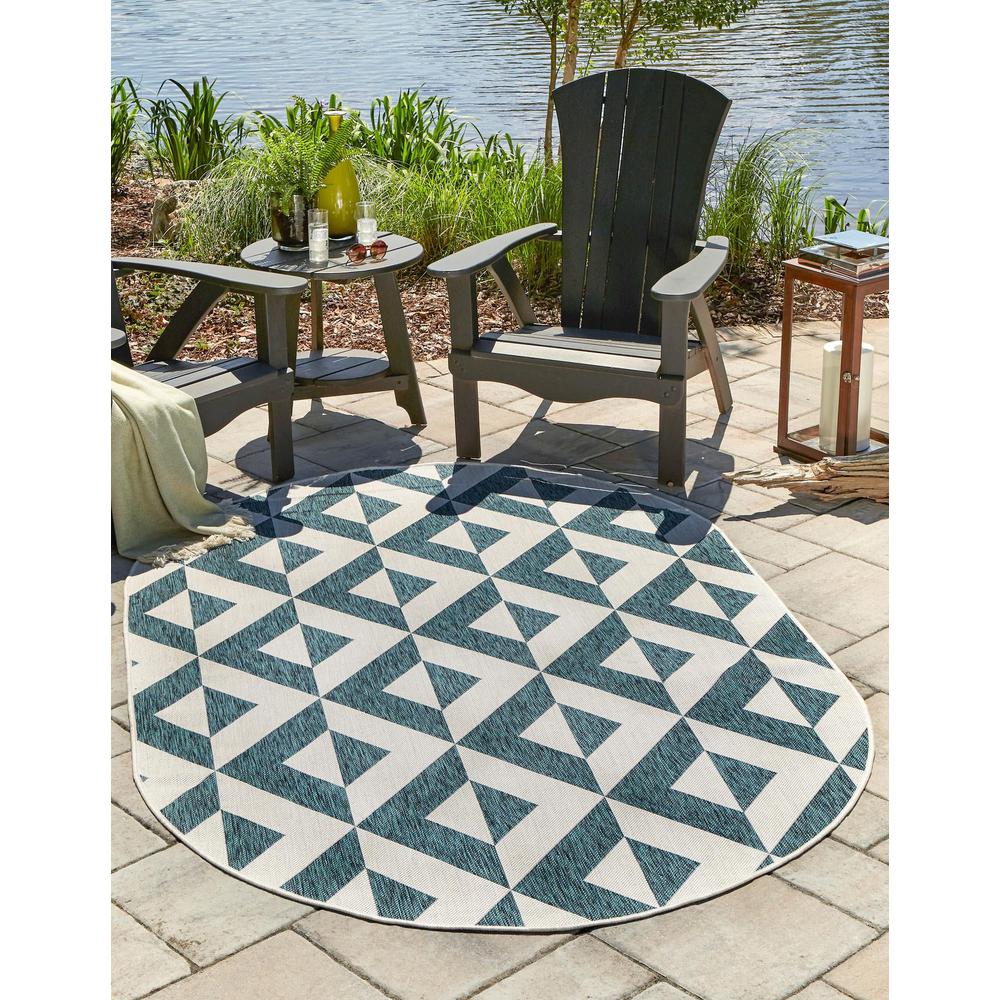 Jill Zarin Outdoor Napa Area Rug 5' 3" x 8' 0", Oval Teal. Picture 2