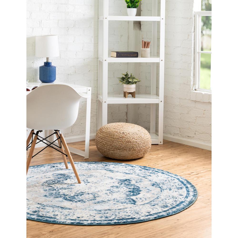 Unique Loom 4 Ft Round Rug in Blue (3151854). Picture 3