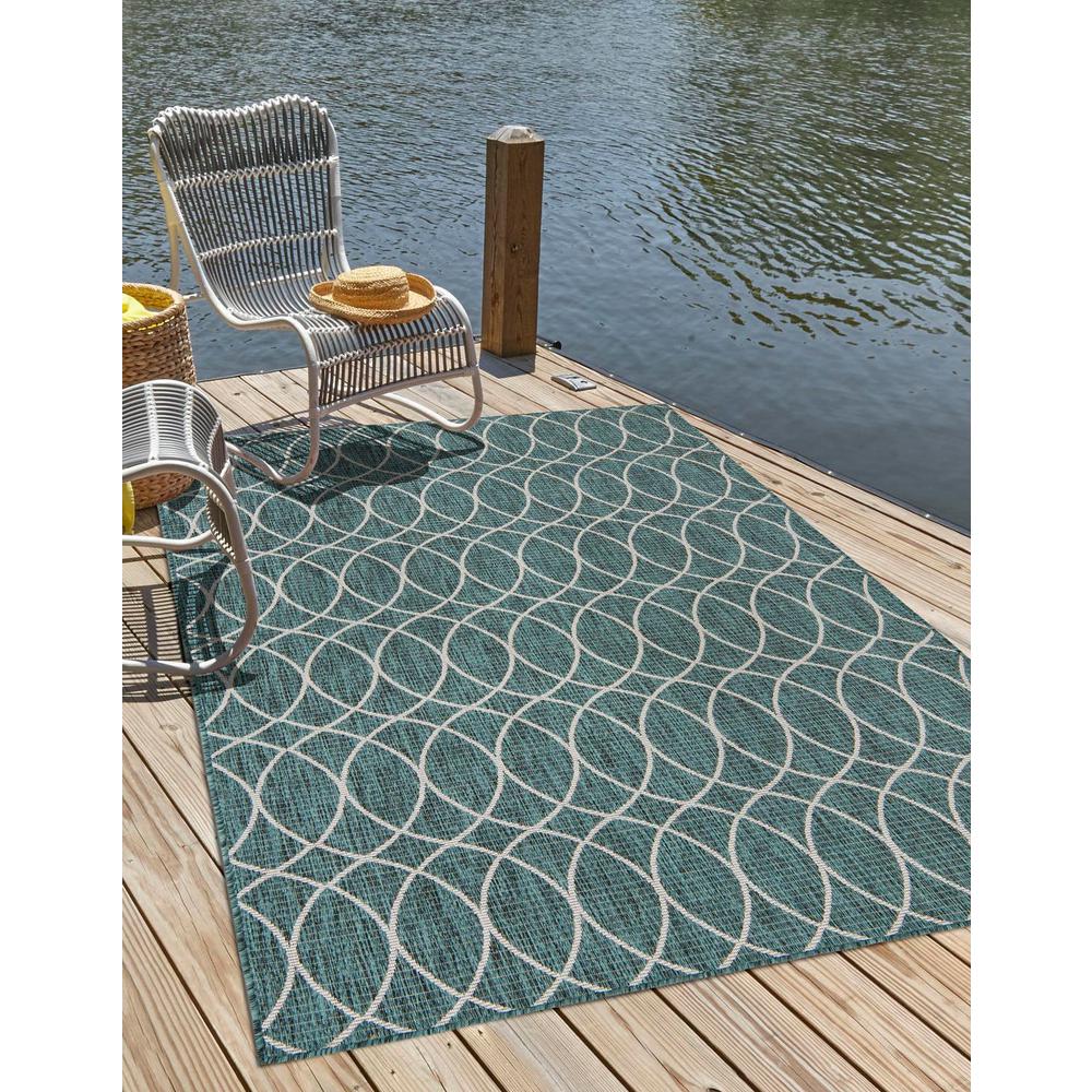 Outdoor Trellis Collection, Area Rug, Teal, 5' 3" x 7' 10", Rectangular. Picture 2