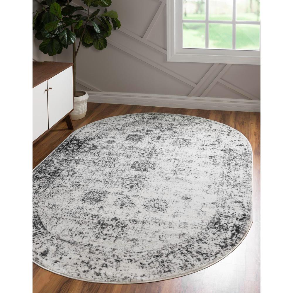 Unique Loom 5x8 Oval Rug in Gray (3151829). Picture 2