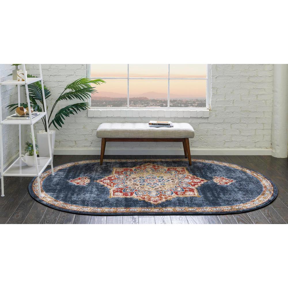 Unique Loom 5x8 Oval Rug in Navy Blue (3153862). Picture 3