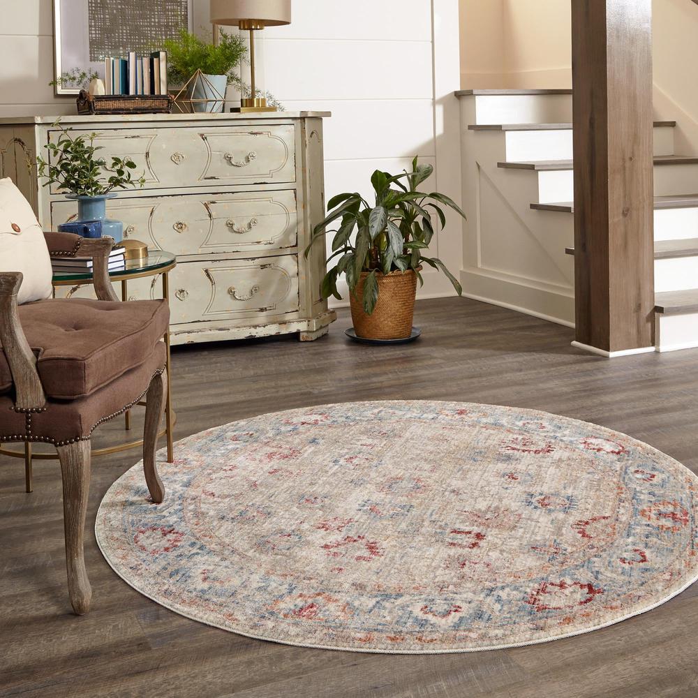 Unique Loom 5 Ft Round Rug in Ivory (3147939). Picture 3