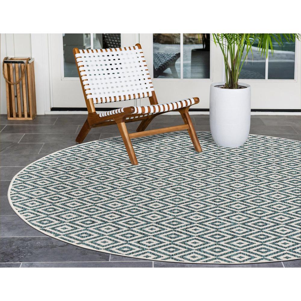 Jill Zarin Outdoor Costa Rica Area Rug 6' 7" x 6' 7", Round Teal. Picture 3