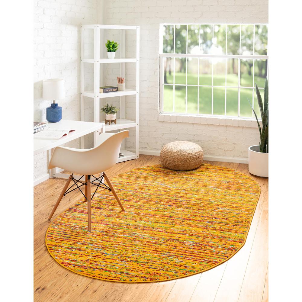 Unique Loom 8x10 Oval Rug in Yellow (3160712). Picture 2