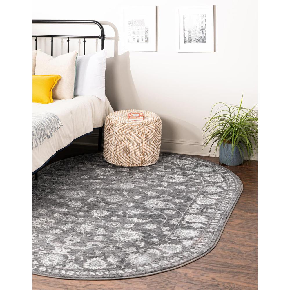 Boston Floral Area Rug 5' 3" x 8' 0", Oval Gray. Picture 2