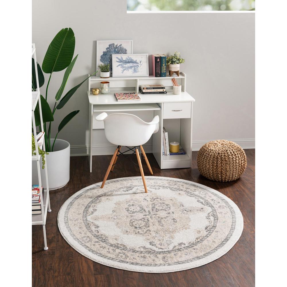 Unique Loom 5 Ft Round Rug in Ivory (3158872). Picture 2