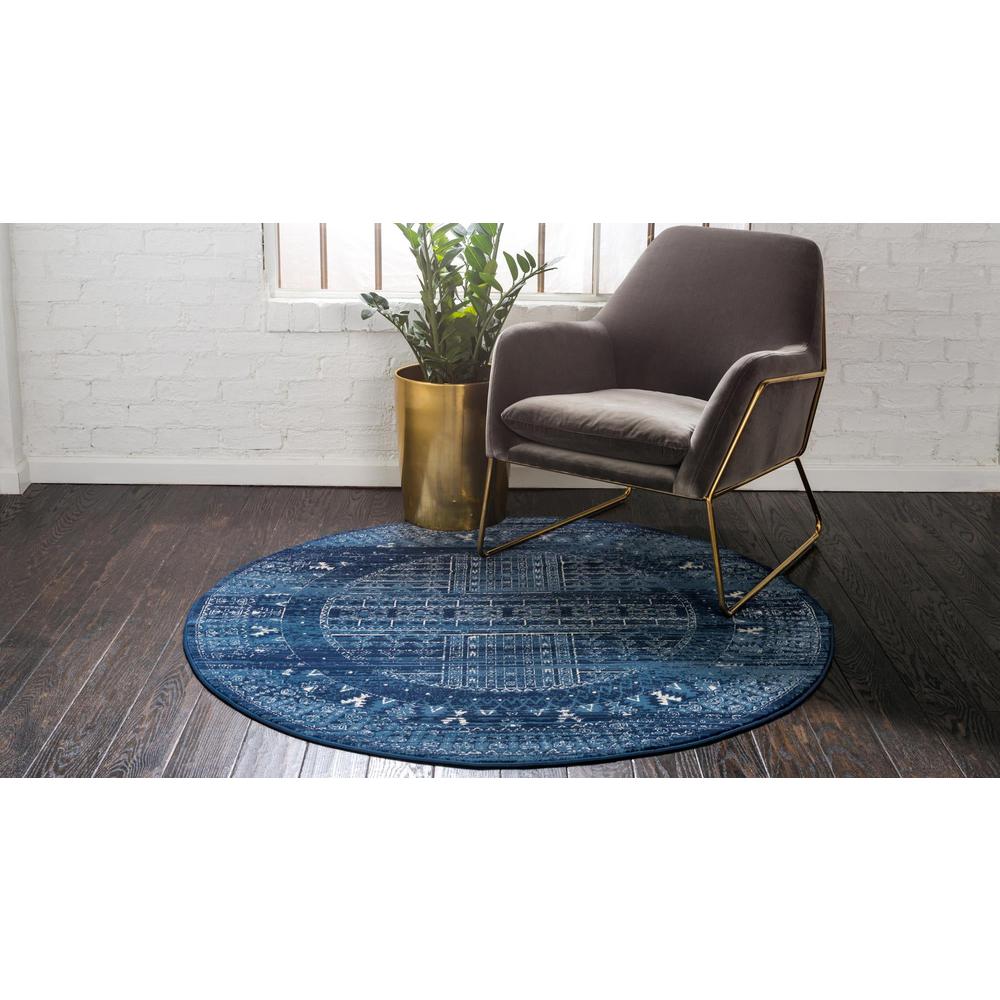 Unique Loom 8 Ft Round Rug in Blue (3154207). Picture 4