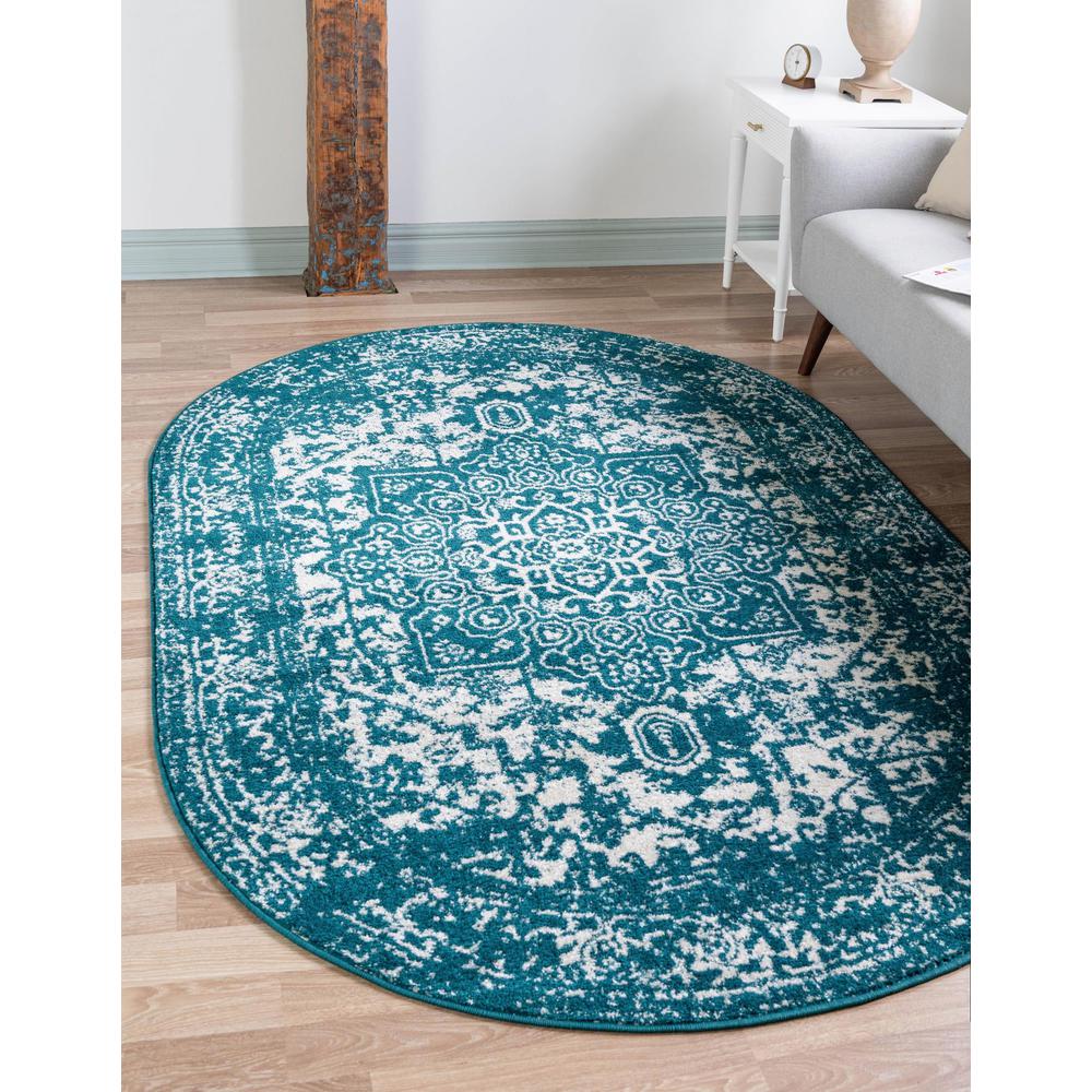 Unique Loom 5x8 Oval Rug in Turquoise (3150387). Picture 2