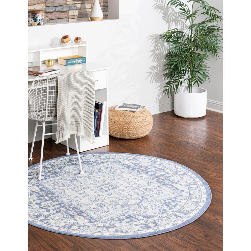 Unique Loom 5 Ft Round Rug in French Blue (3154818). Picture 3