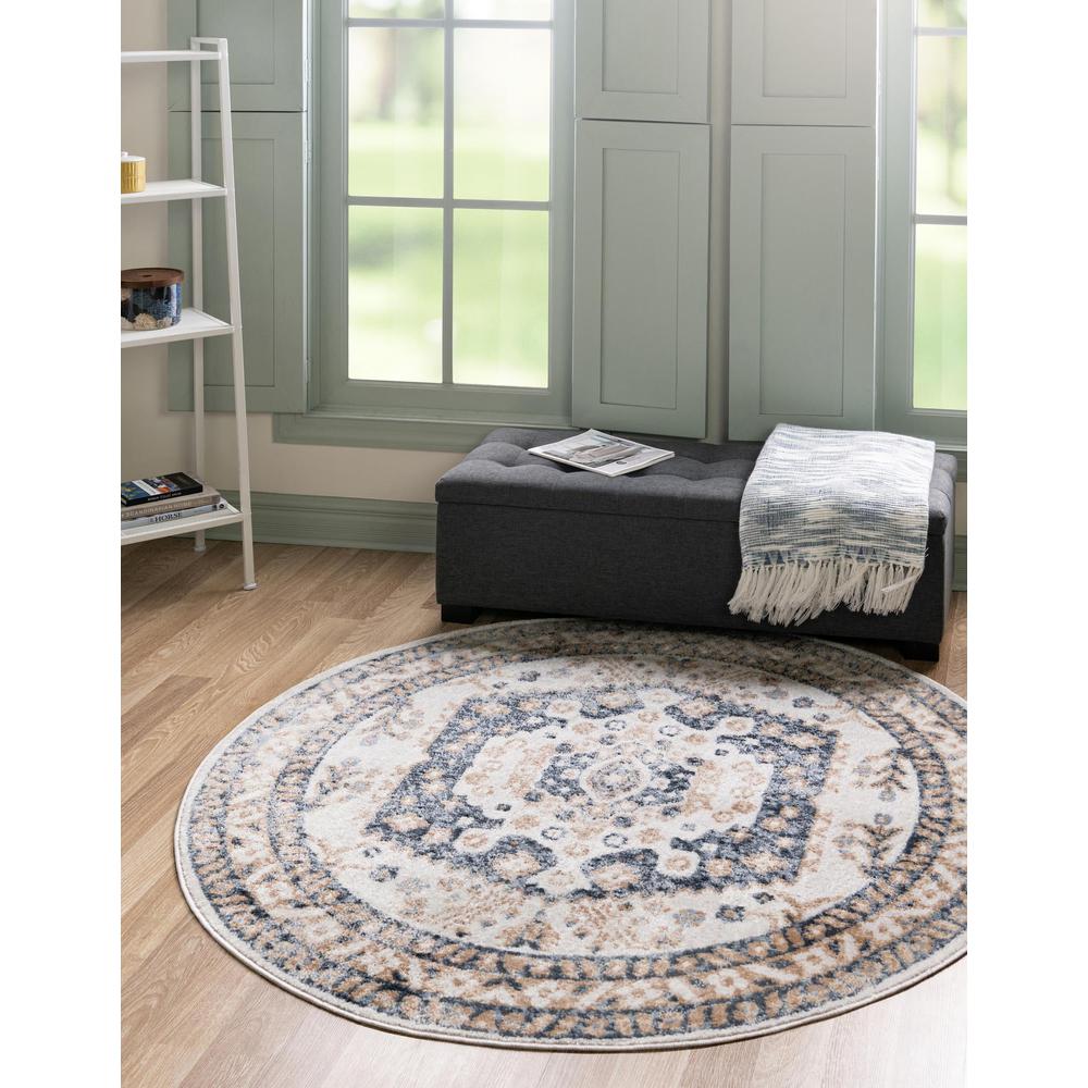 Unique Loom 5 Ft Round Rug in Ivory (3155725). Picture 2