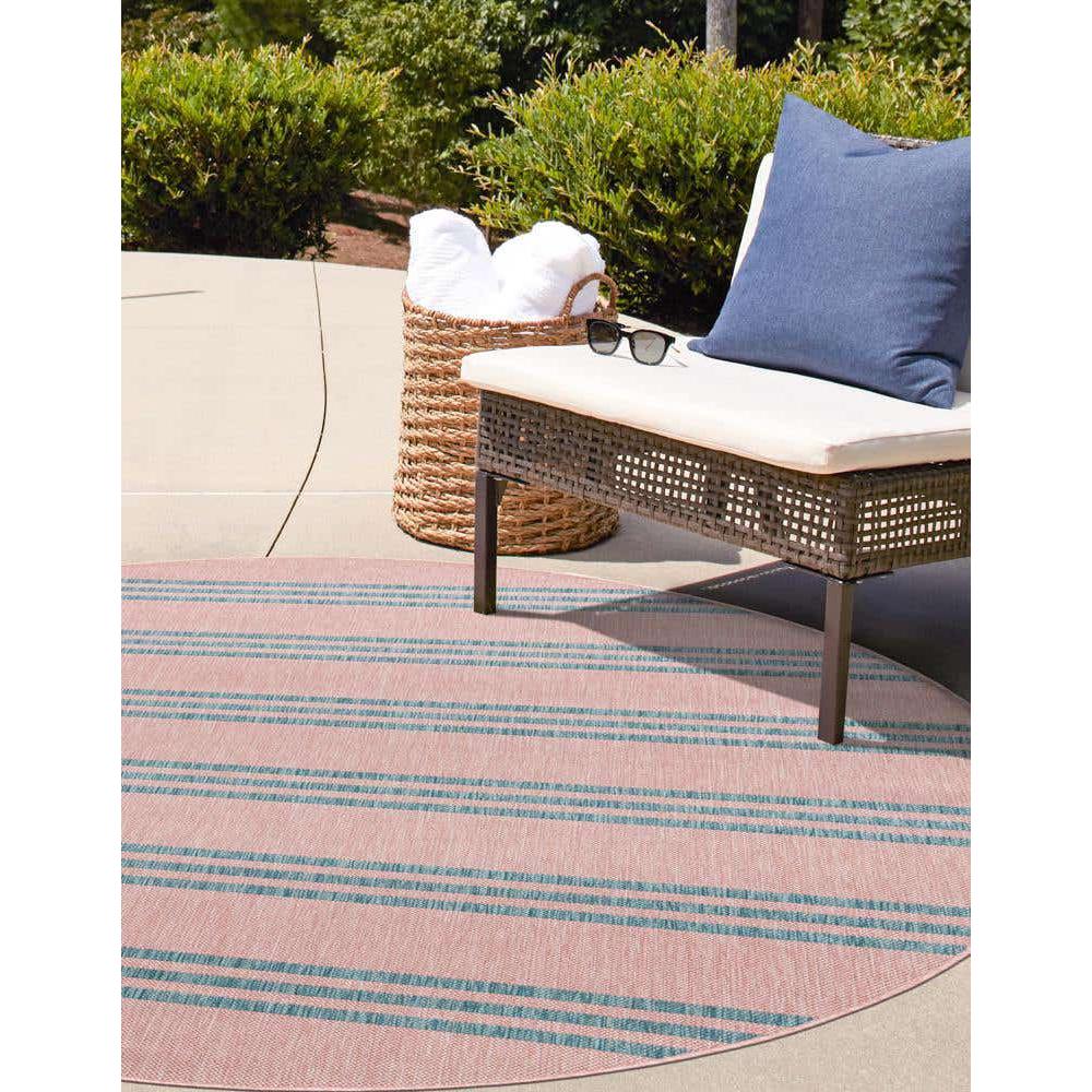 Jill Zarin Outdoor Anguilla Area Rug 10' 8" x 10' 8", Round Pink and Aqua. Picture 3