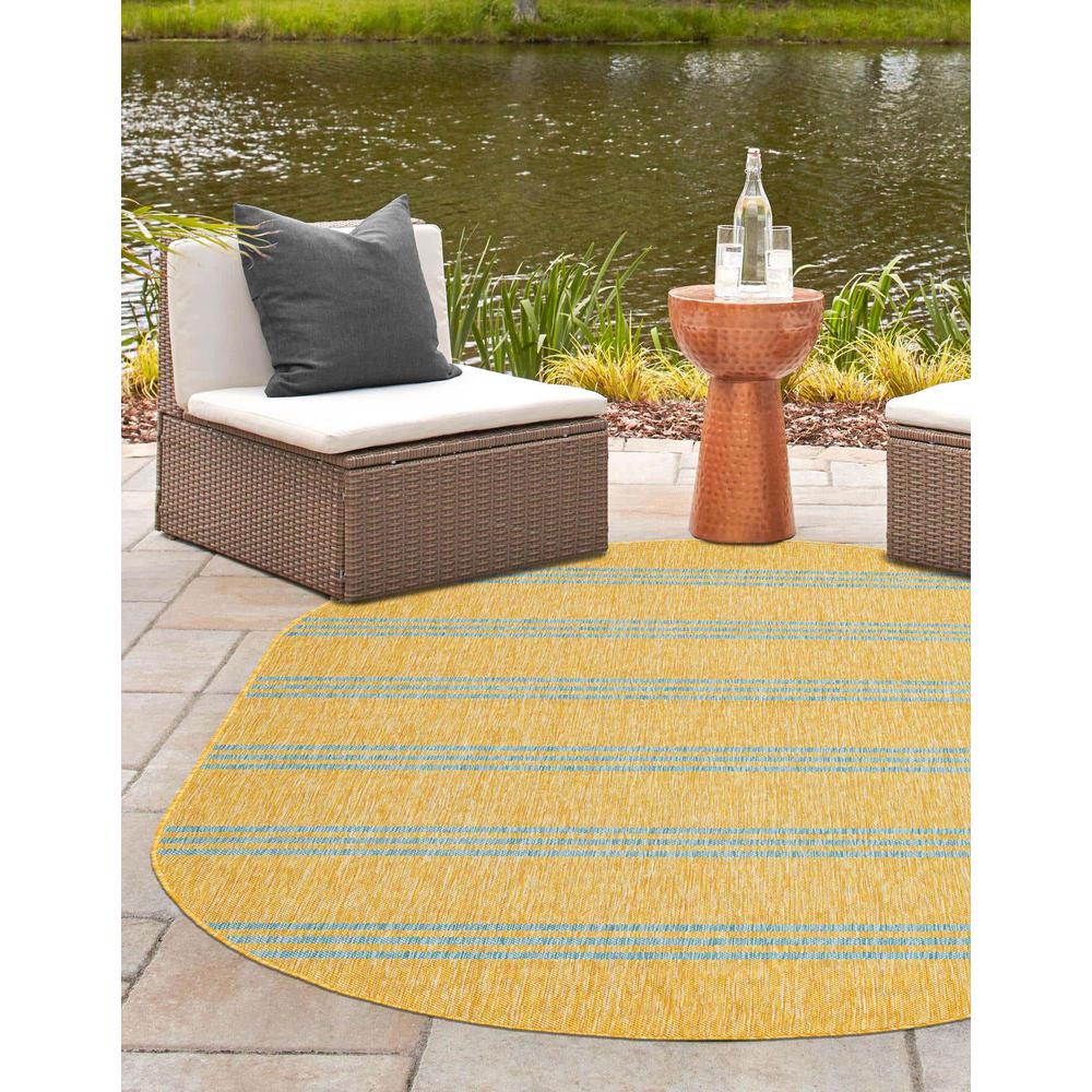 Jill Zarin Outdoor Anguilla Area Rug 5' 3" x 8' 0", Oval Yellow and Aqua. Picture 3