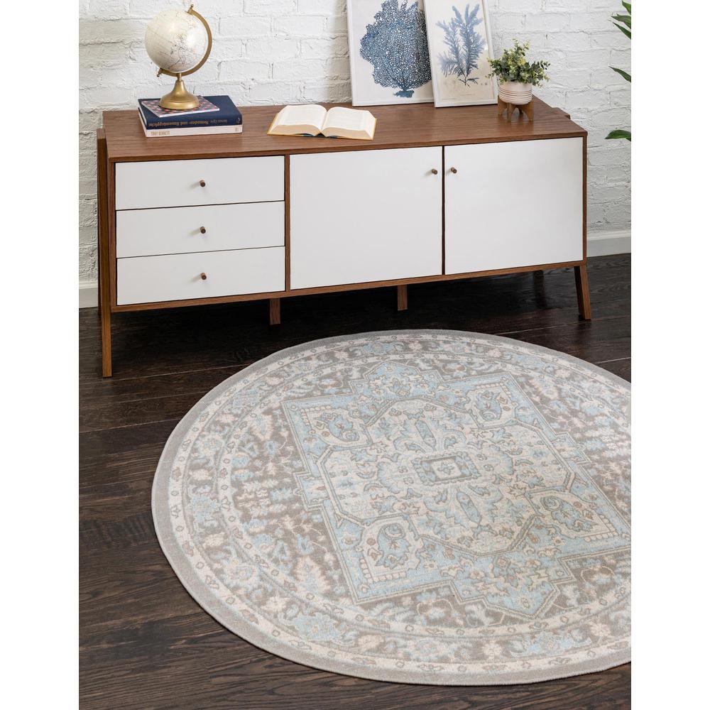 Unique Loom 5 Ft Round Rug in Cloud Gray (3154908). Picture 2