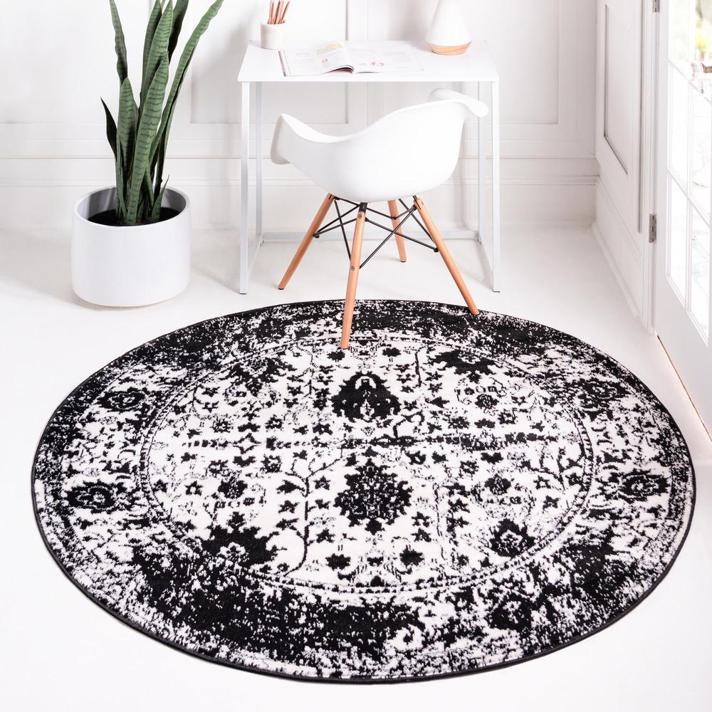 Unique Loom 5 Ft Round Rug in White (3152074). Picture 2
