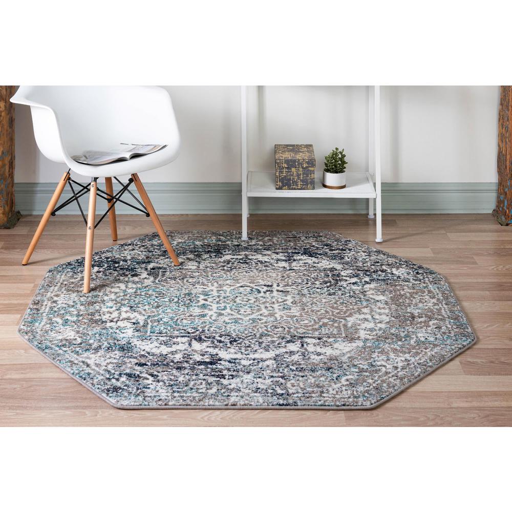 Unique Loom 8 Ft Octagon Rug in Gray (3150534). Picture 4