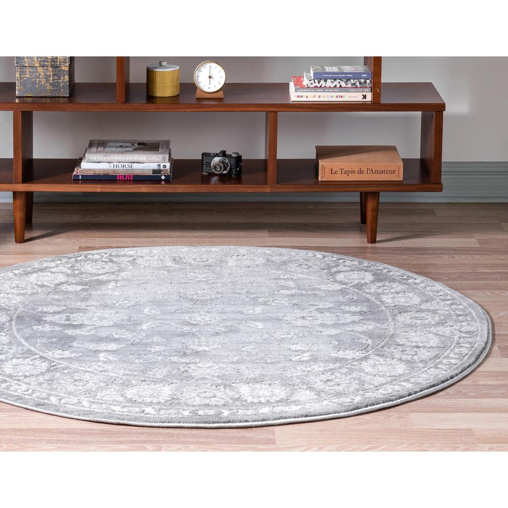 Unique Loom 5 Ft Round Rug in Gray (3150693). Picture 3