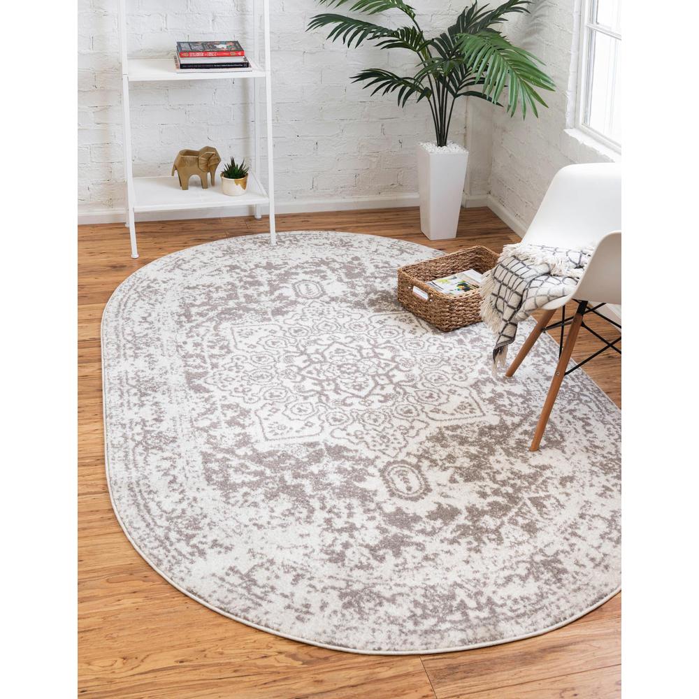Unique Loom 5x8 Oval Rug in White (3150267). Picture 2