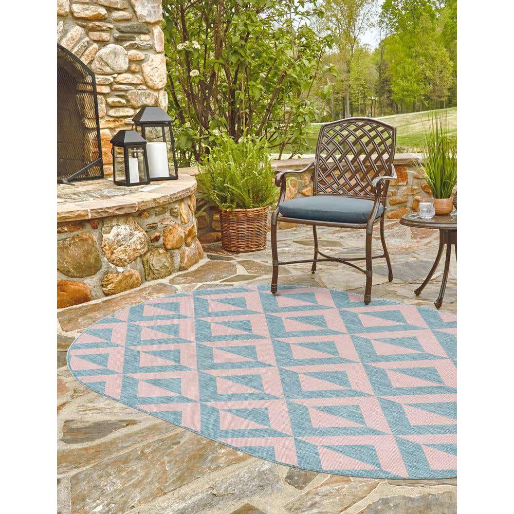 Jill Zarin Outdoor Napa Area Rug 7' 10" x 10' 0", Oval Pink and Aqua. Picture 3