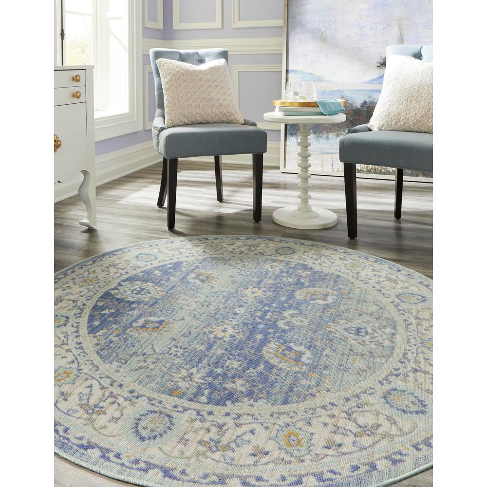 Unique Loom 5 Ft Round Rug in French Blue (3155016). Picture 3
