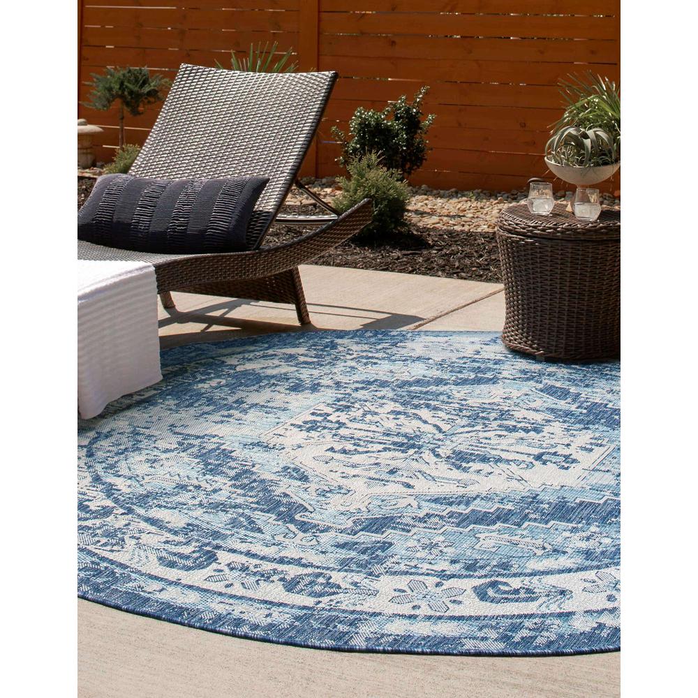 Outdoor Traditional Collection, Area Rug, Blue, 3' 3" x 3' 3", Round. Picture 2