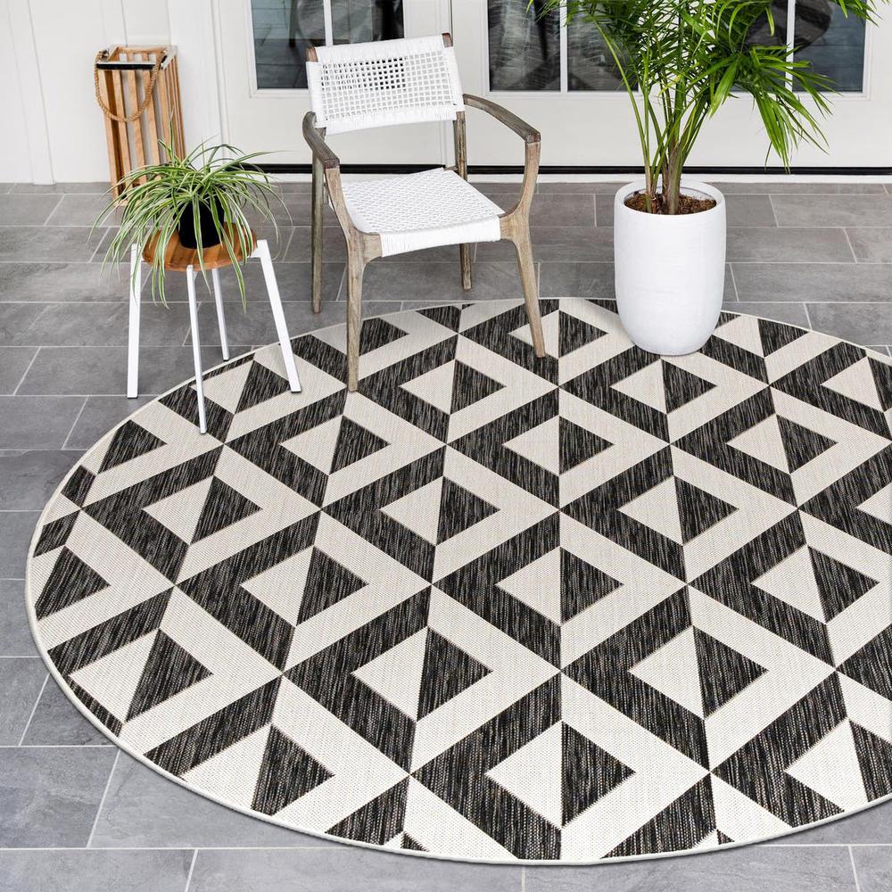 Jill Zarin Outdoor Napa Area Rug 6' 7" x 6' 7", Round Charcoal Gray. Picture 2