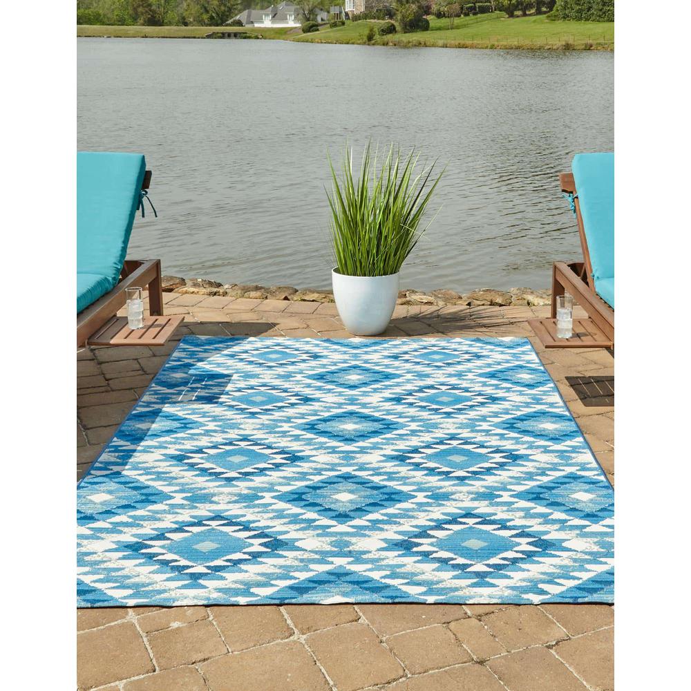 Outdoor Southwestern Collection, Area Rug, Blue, 5' 3" x 8' 0", Rectangular. Picture 3