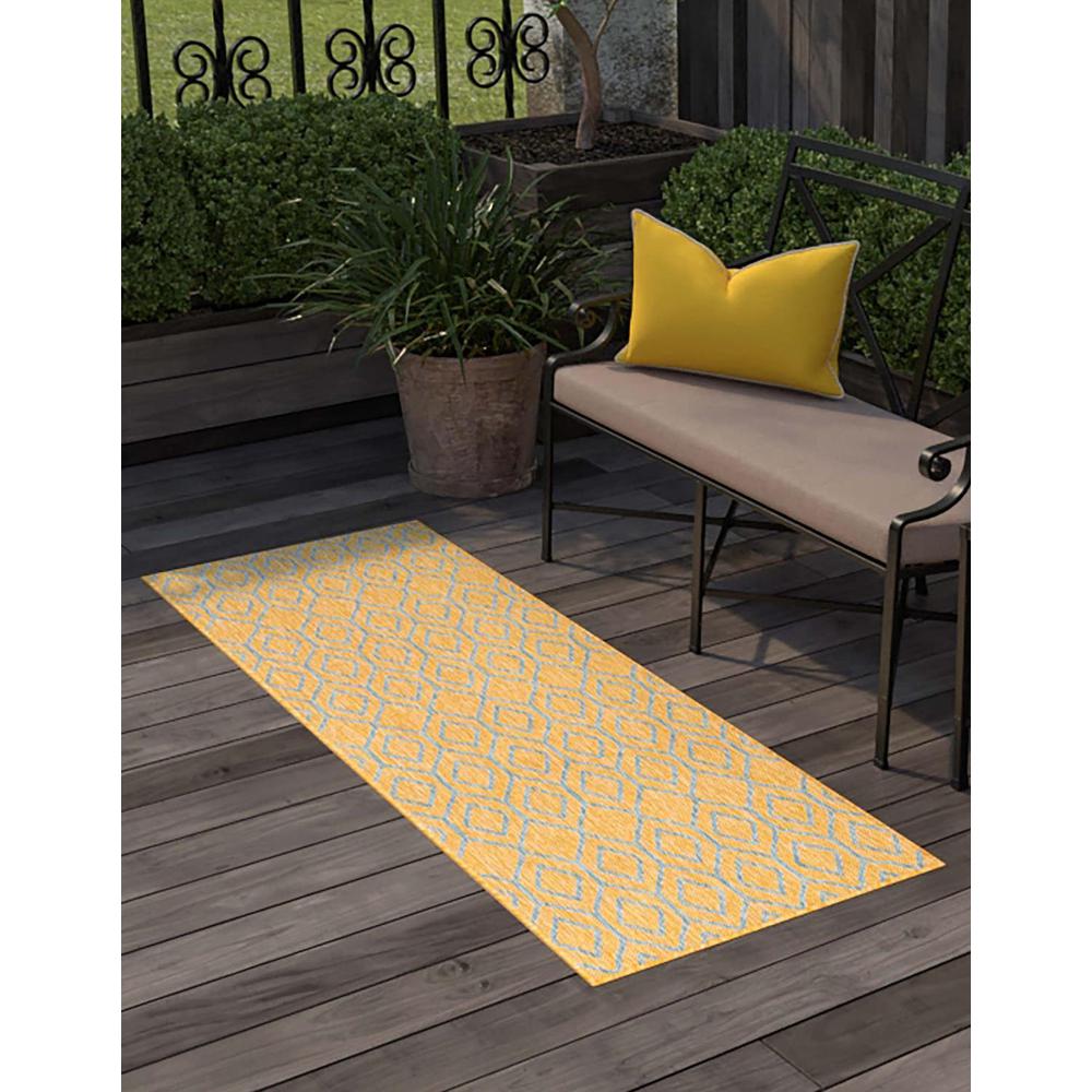 Jill Zarin Outdoor Turks and Caicos Area Rug 2' 0" x 6' 0", Runner Yellow and Aqua. Picture 2