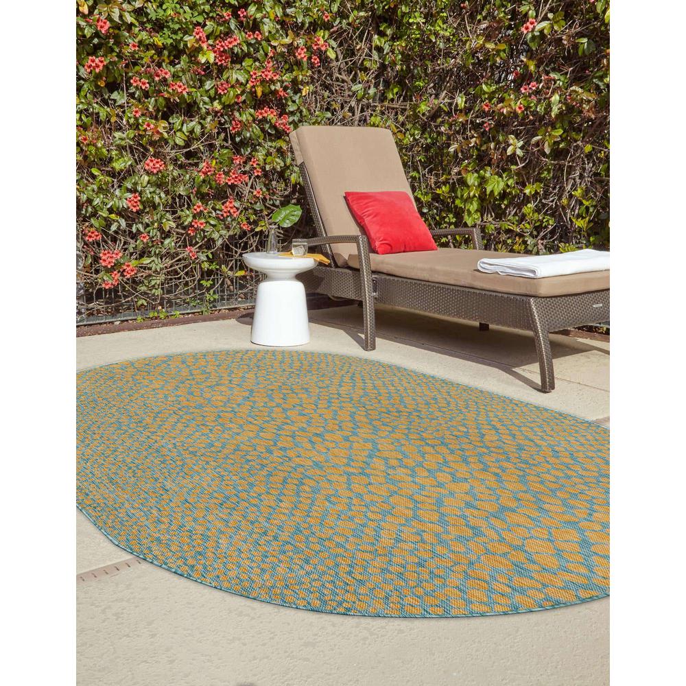 Jill Zarin Outdoor Cape Town Area Rug 7' 10" x 10' 0", Oval Yellow and Aqua. Picture 3