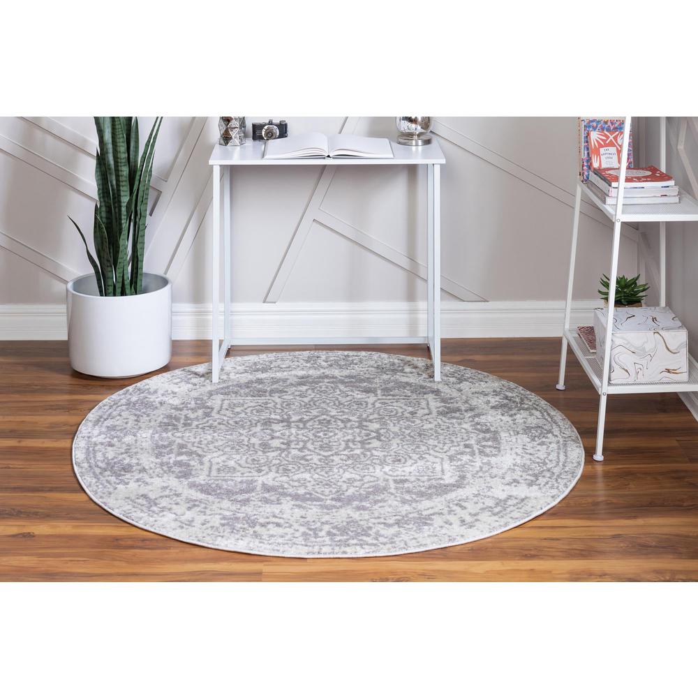 Unique Loom 5 Ft Round Rug in White (3150261). Picture 4