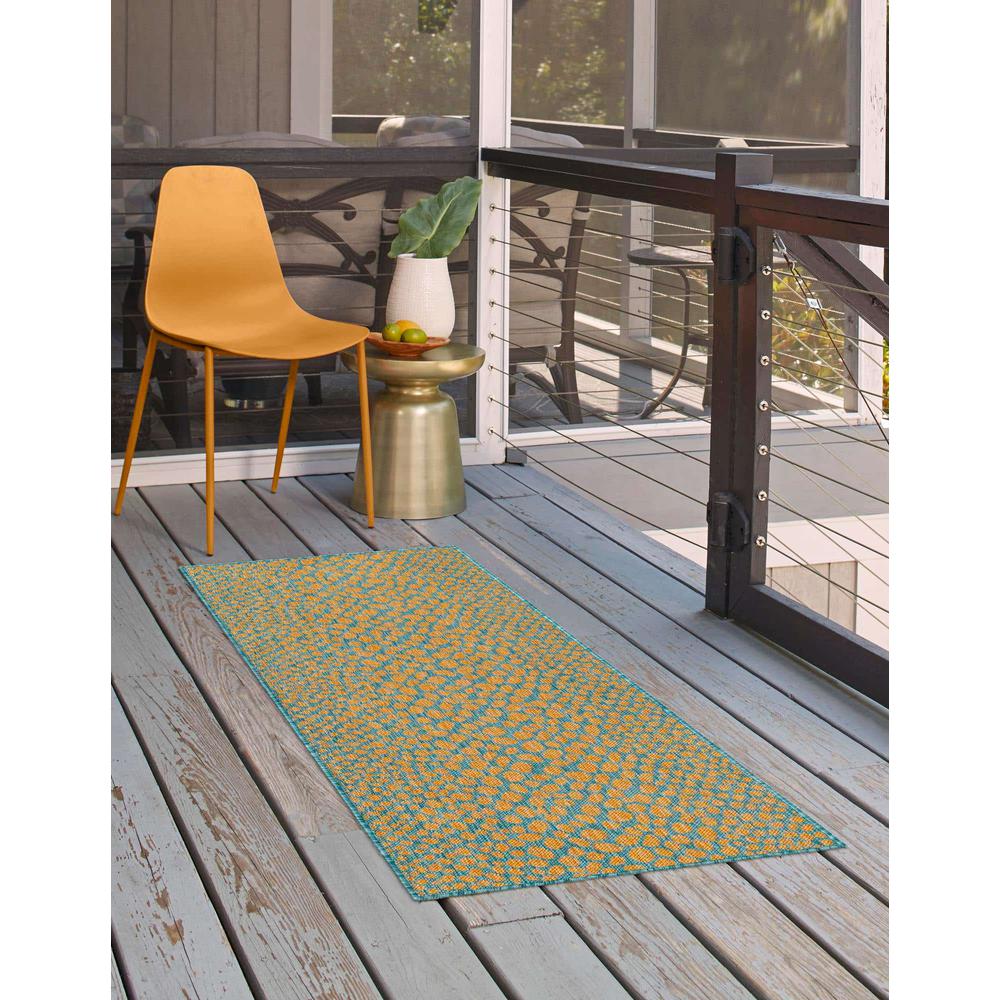 Jill Zarin Outdoor Cape Town Area Rug 2' 0" x 8' 0", Runner Yellow and Aqua. Picture 3