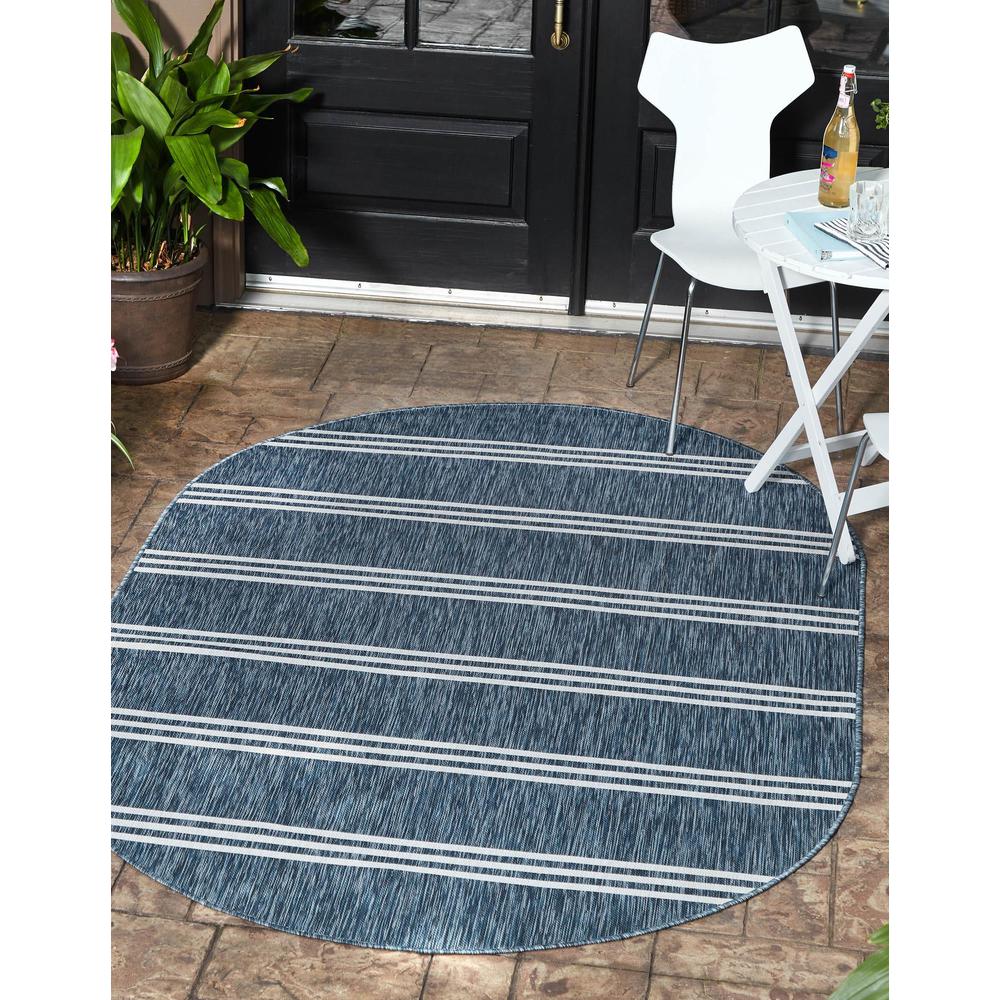 Jill Zarin Outdoor Anguilla Area Rug 5' 0" x 8' 0", Oval Blue. Picture 2