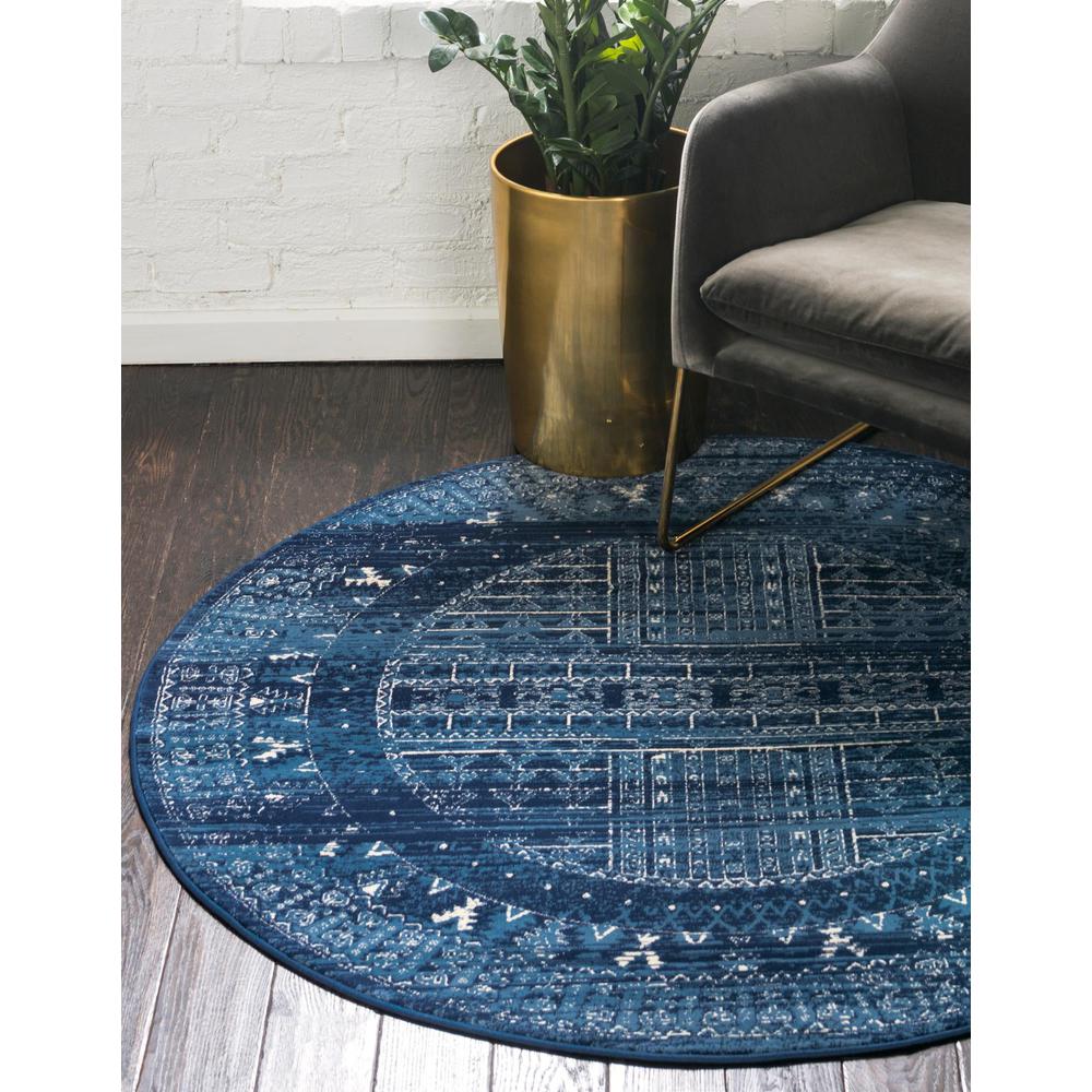 Unique Loom 8 Ft Round Rug in Blue (3154207). Picture 2