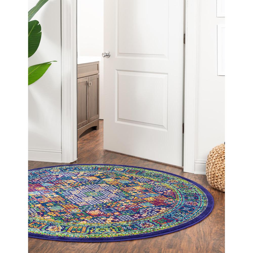 Unique Loom 5 Ft Round Rug in Blue (3161153). Picture 3